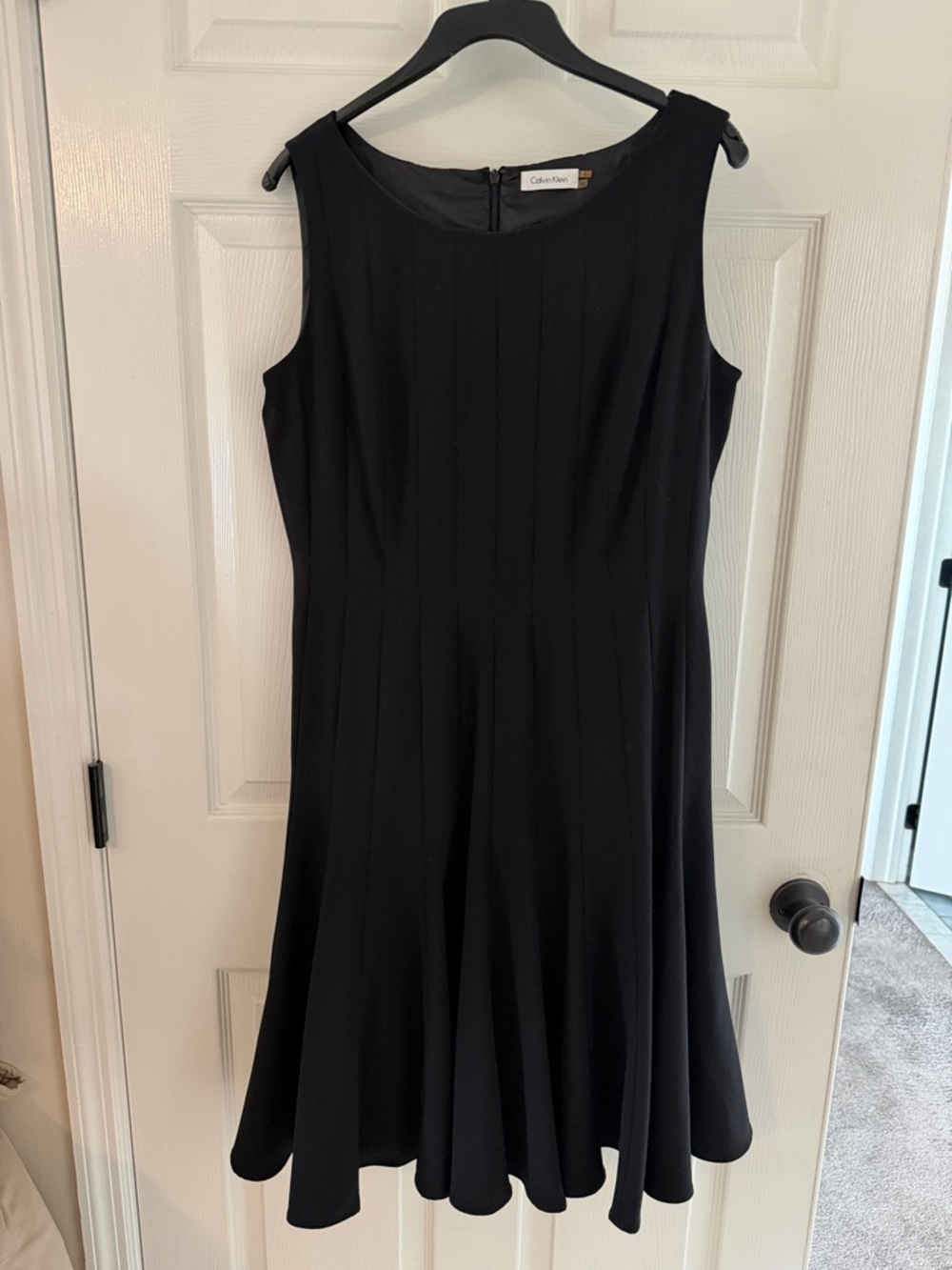 Calvin Klein Little Black Sleeveless Fit-and-Flare Midi Dress Vertical Seaming